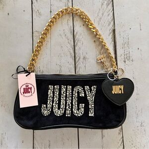 Juicy Couture Black Rhinestone Logo Shoulder Bag with Gold Chain Strap NWT